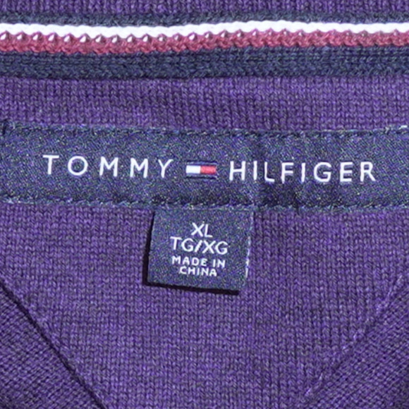 Tommy Hilfiger Men's Sweater Sz XL Argyle Purple Long Sleeve V-Neck Cotton EUC - Picture 5 of 14